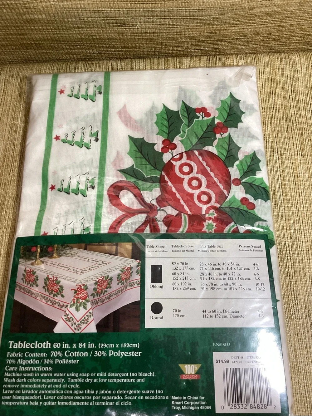 Trim A Home Holiday Tablecloth - Red & Green Holly Ornament Print